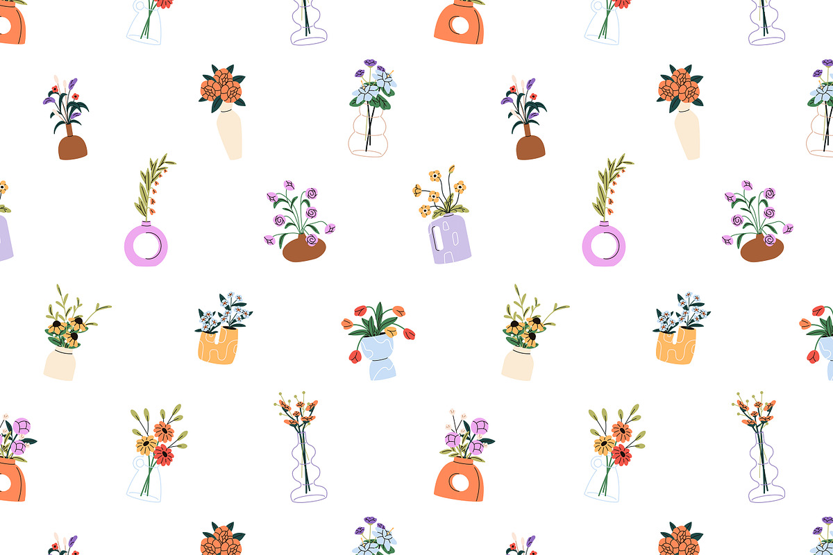 Flowers in vases set + backgrounds, a Decorative Illustration by PaperTrident (Photo 8 of 8)