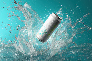 Refreshing Drink Can Splashing in Te, a Photo by Pixeness Studio