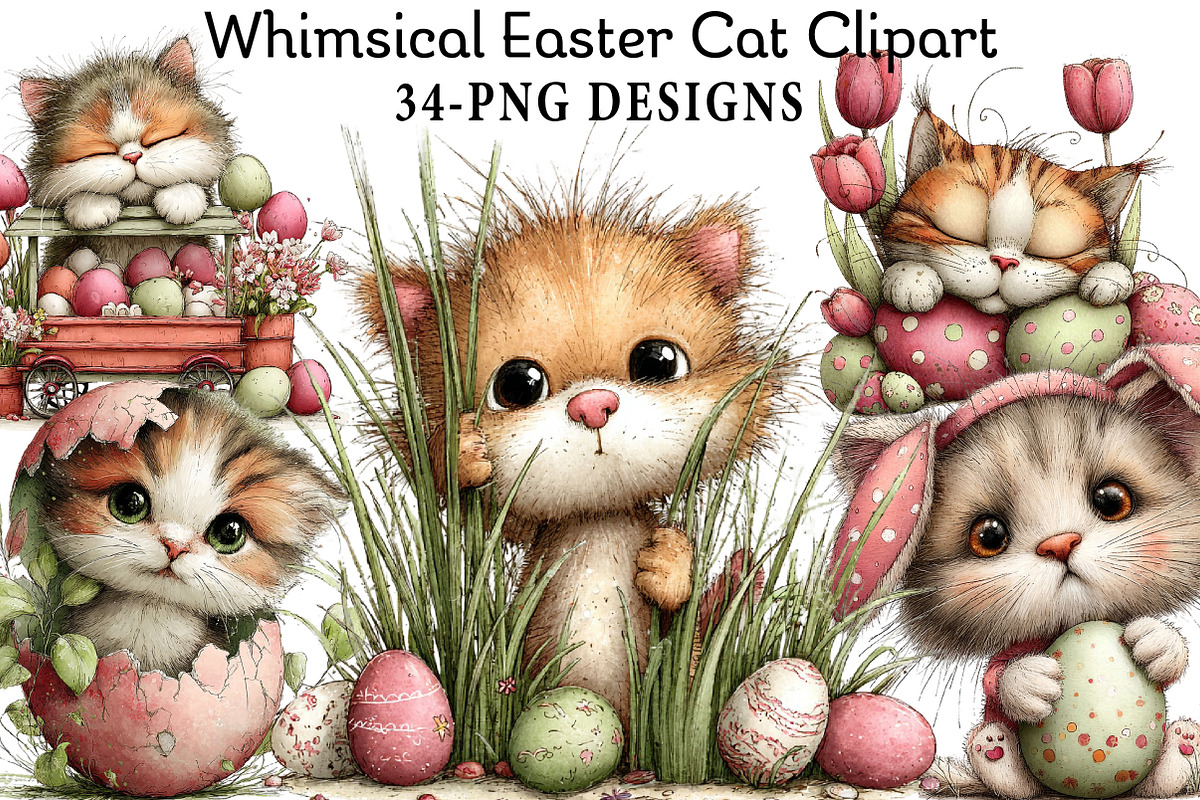 Whimsical Easter Cat Clipart, an Illustration by Daily.Designs (Photo 1 of 8)