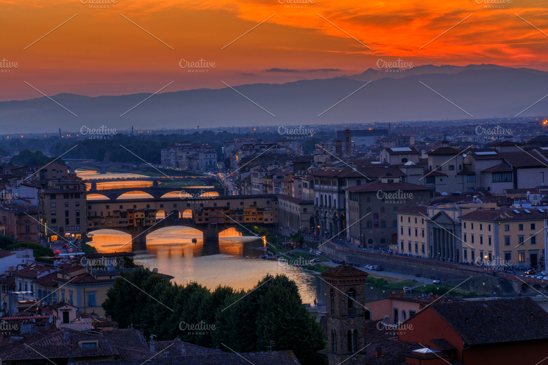 Panorama of bridge Ponte Vecchio, Florence., an Architecture Photo by CreativePhotoSpain