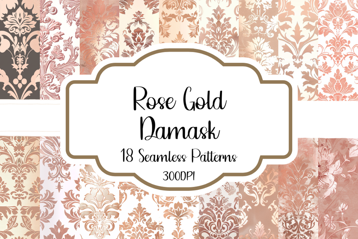 Rose Gold Damask Seamless Patterns, a Pattern Graphic by PrintablesByFranklyn (Photo 1 of 6)