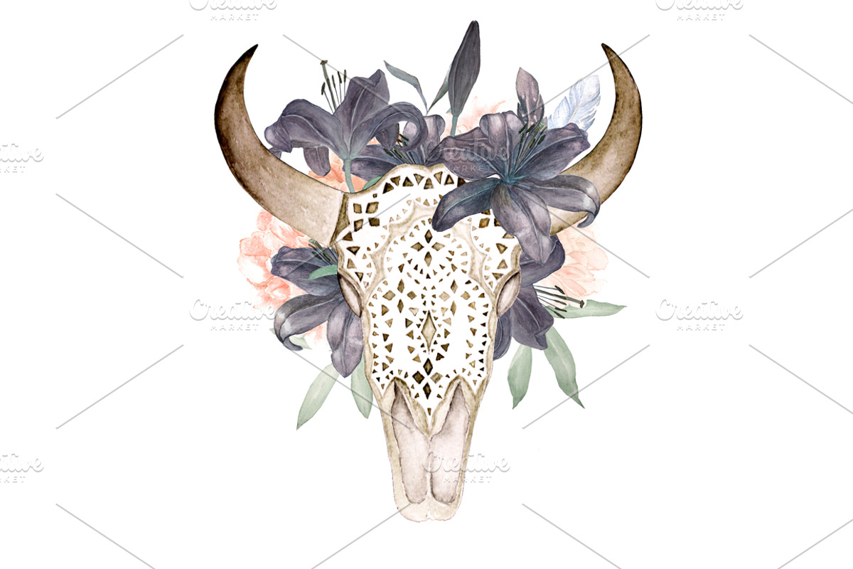 Watercolor Bull's Head, an Object Graphic by Natikka Art