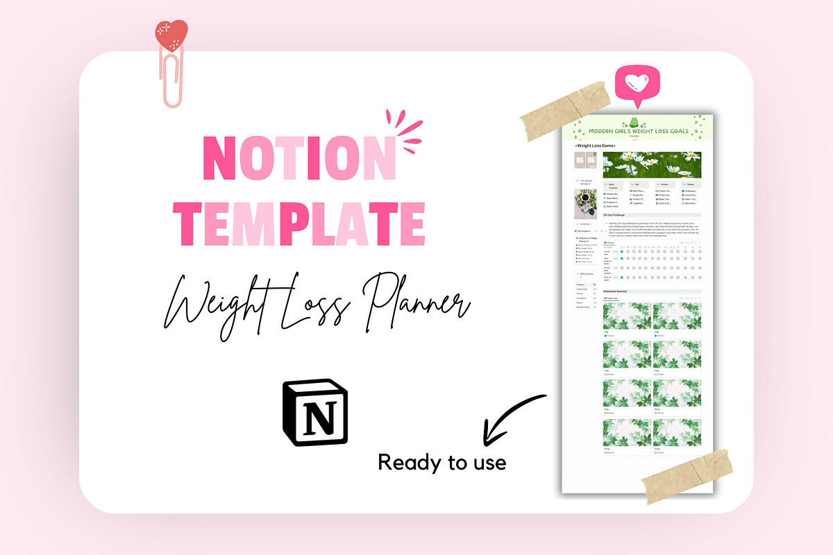 Weight Loss Planner Notion Template, a Templates & Theme by bellaROSEworkshop (Photo 6 of 9)