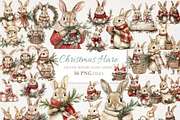 Christmas Hare Clipart 36 PNG, a Seasonal Illustration by EleSArtDesign (Thumbnail 1 of 4)