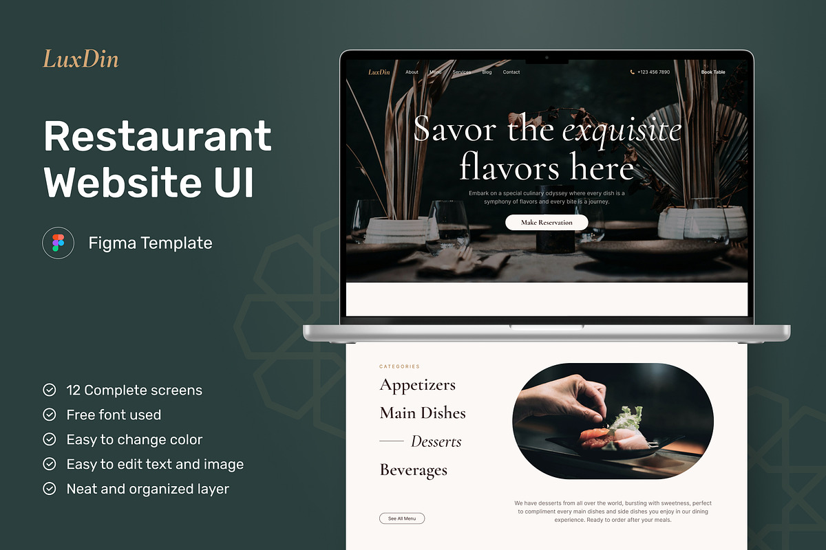 LuxDin - Restaurant Website, an UI Kit Template by peterdraw (Photo 1 of 9)