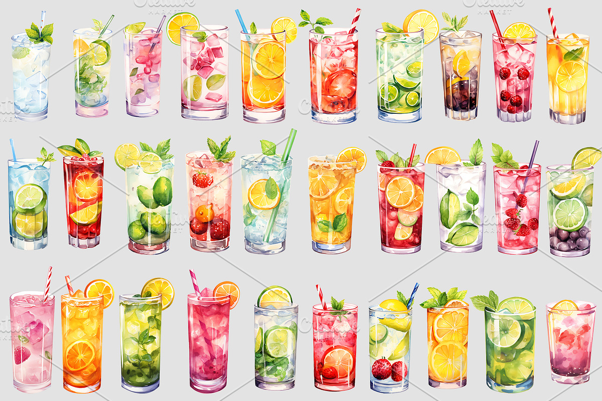 Watercolor summer drinks clipart, a Food Illustration by Shahjahangdb1 (Photo 2 of 2)