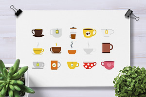 Cup Icon Set, Flat Style