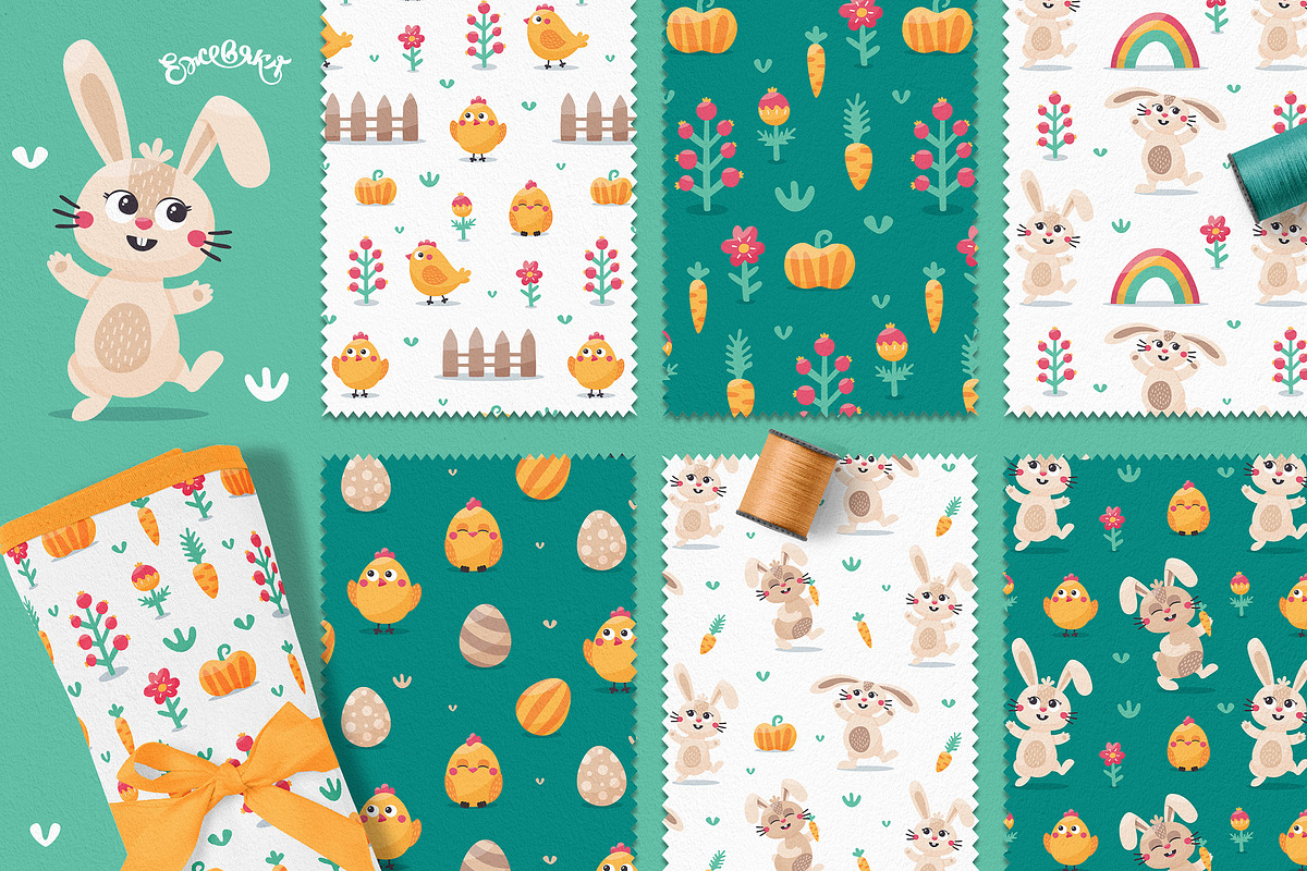 Cute Easter Bunny Clipart & Patterns, a Seasonal Illustration by Ejevyaka (Photo 3 of 9)