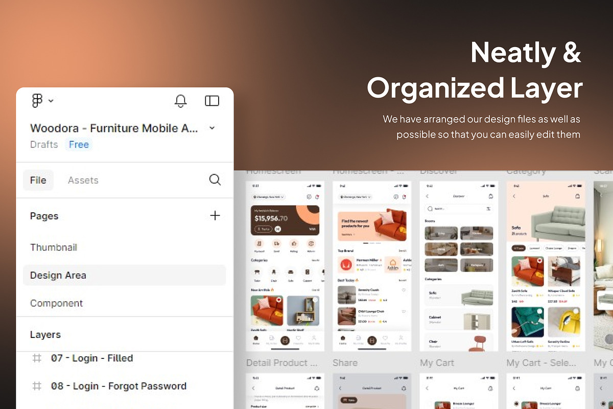 Woodora - Furniture Mobile App, an UI Kit Template by Minialis (Photo 4 of 6)