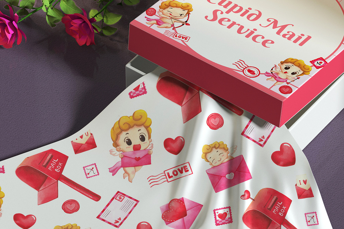 Cupid Mail Service Watercolor, a Seasonal Illustration by CreativeValuation (Photo 7 of 12)
