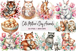 Cute Mother's Day Animals Clipart, an Illustration by DreamArtGraphic