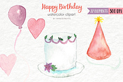 Watercolor Clip Art - Happy Birthday, a Decorative Illustration by Maria B. Paints (Thumbnail 1 of 2)