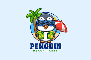 Penguin Beach Cartoon Mascot Logo, a Branding & Logo Template by Gumrega Studio