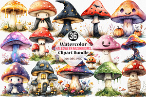 Halloween Mushrooms Clipart, an Illustration by Canvas Craft