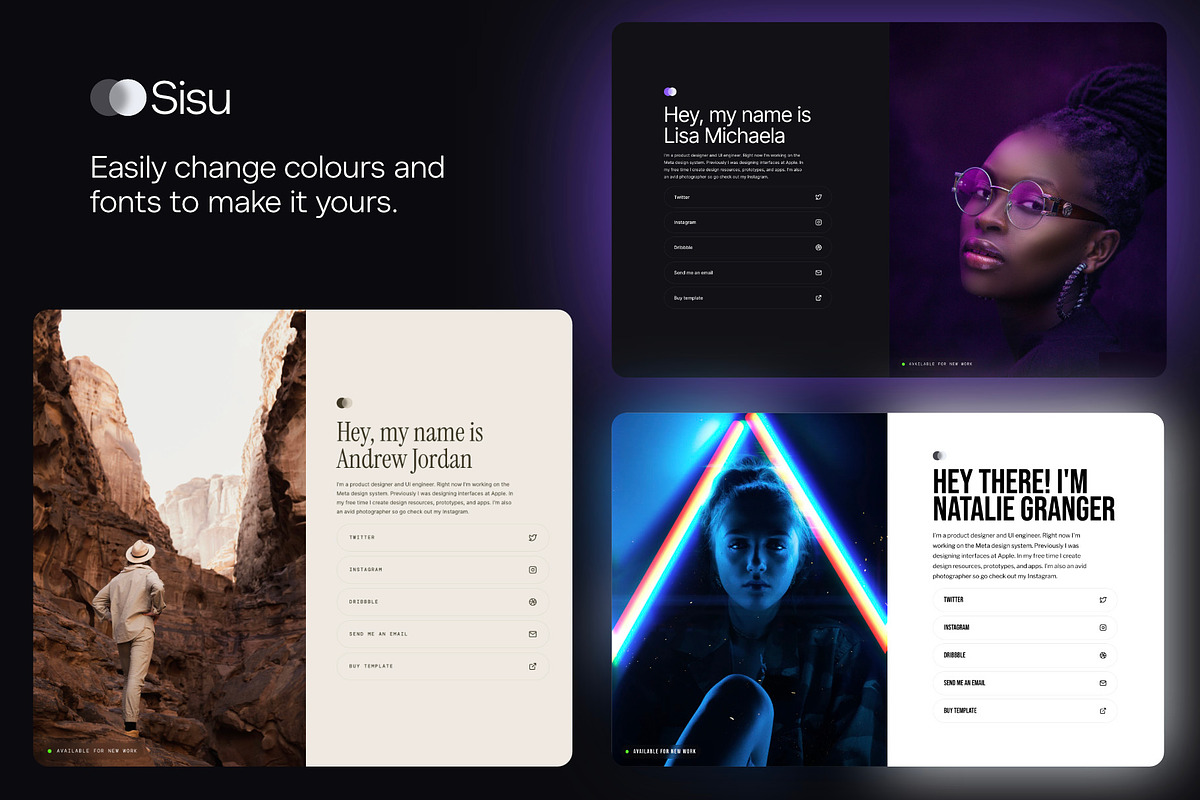 Sisu | Link in bio Framer Template, a Landing Page Template by Juho (Photo 3 of 3)