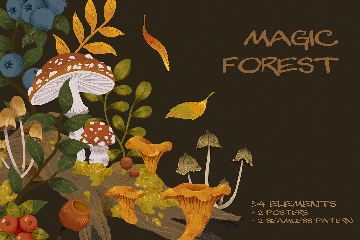 Magic Forest Mushroom Clipart, a Decorative Illustration by LukaJreym (Photo 1 of 6)