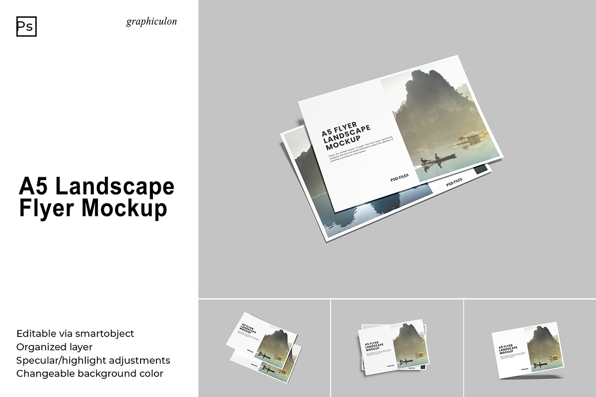 A5 Landscape Flyer Mockup, an Advertising Mockup by Graphiculon (Photo 1 of 11)