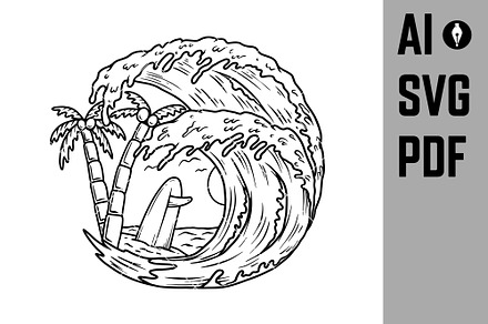 Illustration of palm with wave, an Object Illustration by Vectorhight