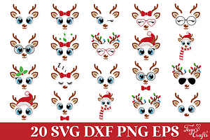 Christmas Reindeer Faces SVG Pack