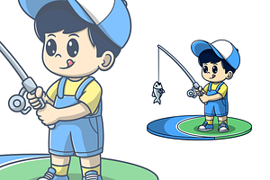 cute boy fishing cartoon, a Sport Illustration by garistipis