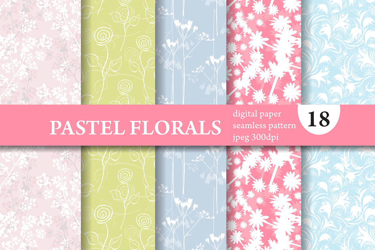 18 Floral Seamless Patterns Set