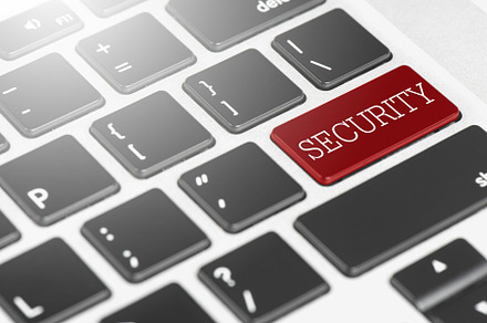 SECURITY Red button keyboard on laptop computer for Business a, a Technology Photo by Ministocker