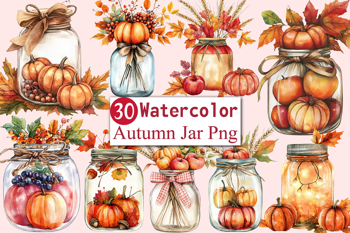 Watercolor Autumn Jar Sublimation, an Illustration by CitraGraphics (Photo 1 of 6)