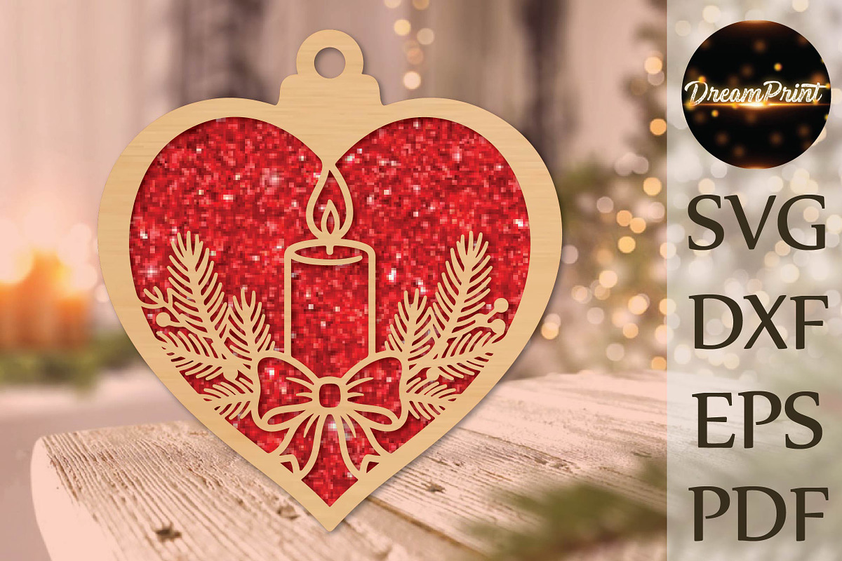 Heart Christmas Candle Ornament SVG, an Object Graphic by DreamPrint404 (Photo 1 of 4)