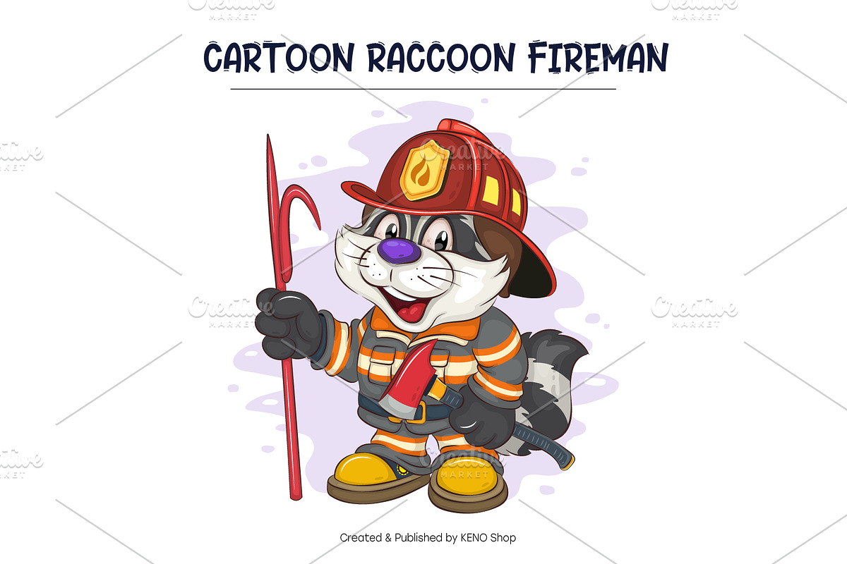 Set of Cartoon Raccoons 03. T-Shirt., an Animal Illustration by KENO Mascots (Photo 7 of 15)