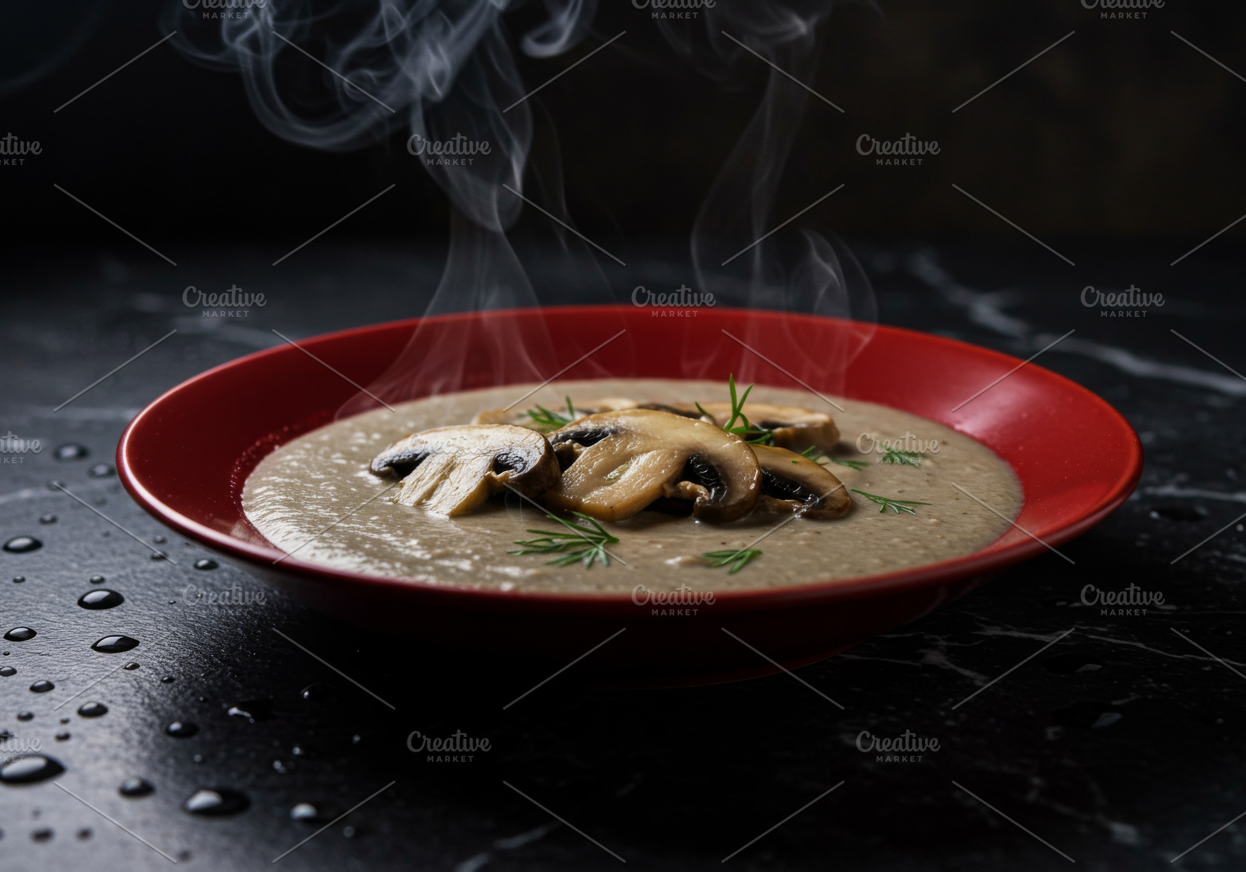 Steaming mushroom cream soup served, a Food & Drink Photo by professorinc