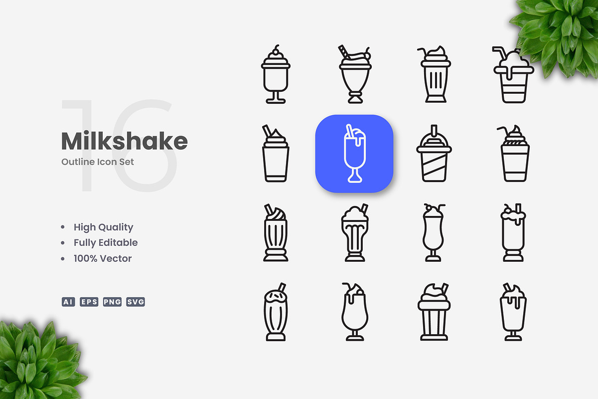 Milkshake Outline Icons, an Outline Icon by Upnowgraphic