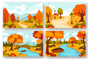 22 Autumn Landscape Blue Background