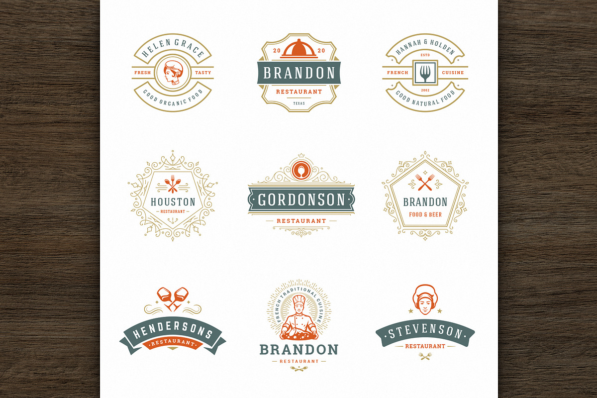 36 Restaurant Logos and Badges, a Branding & Logo Template by Vasya Kobelev (Photo 10 of 18)