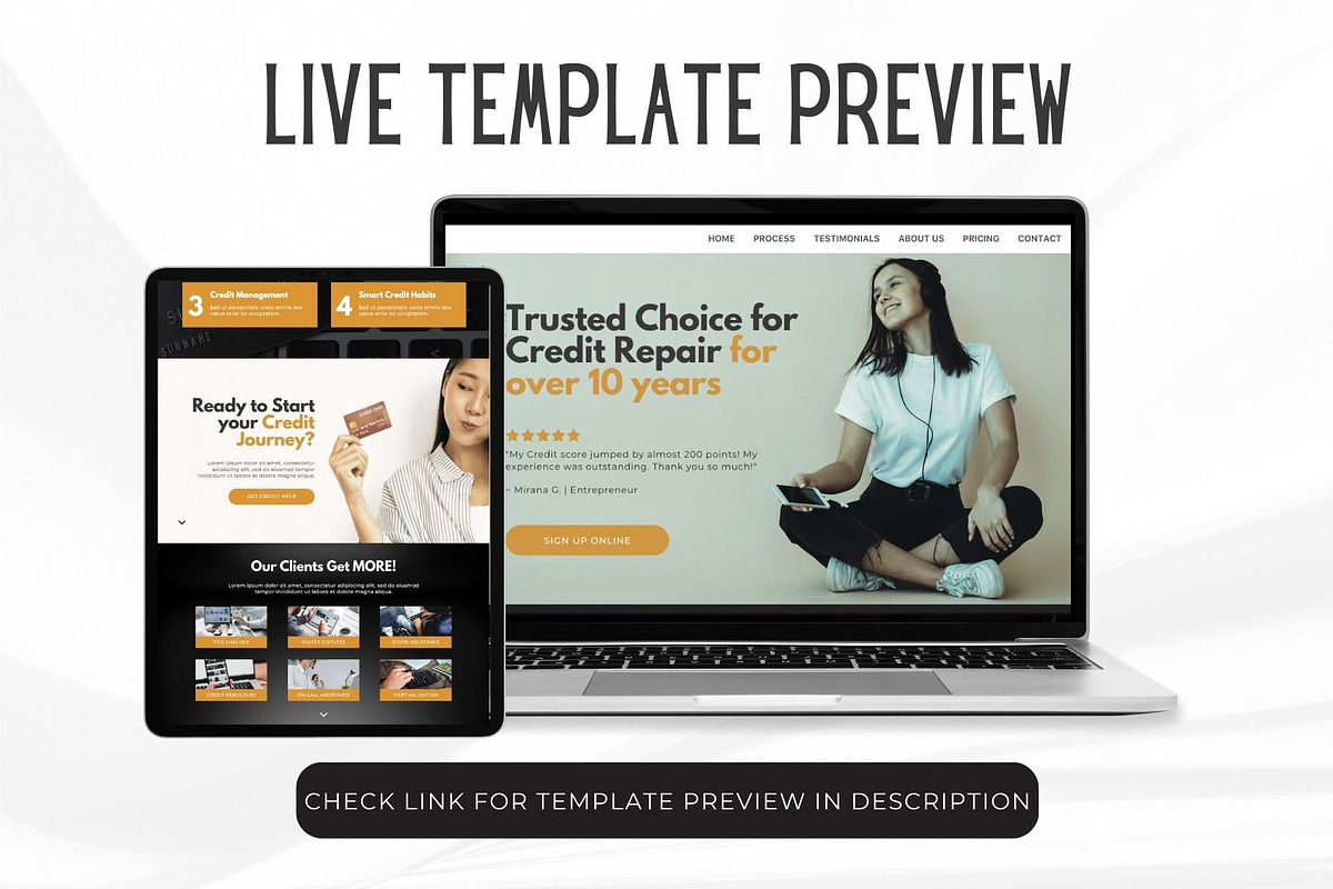 Credit Repair Canva Website Template, a Landing Page Template by Kromatic Design Studio (Photo 3 of 8)