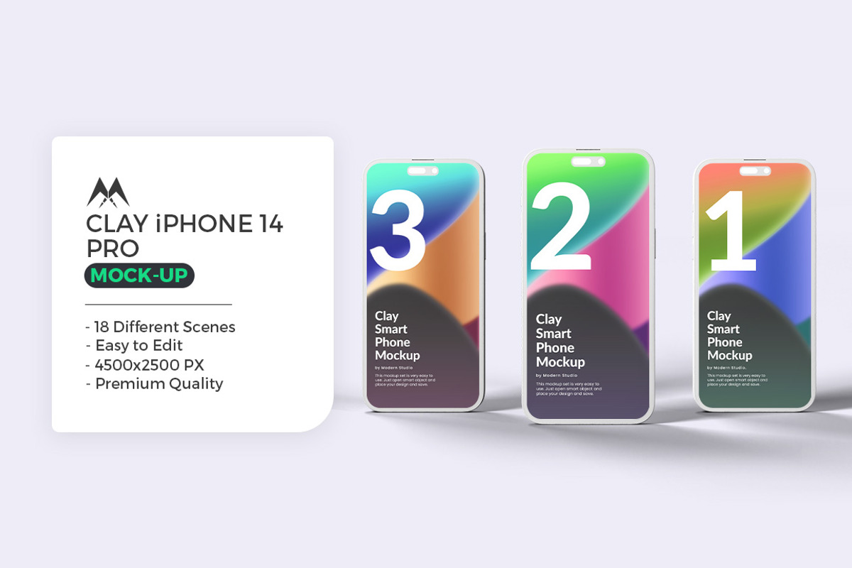 Clay iPhone 14 Pro Mockup - 18 Scene, an iPhone Mockup by Modern Studio (Photo 1 of 22)
