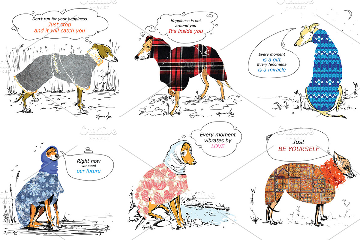 Wise dogs in popons. 6 Cards, a Card Template by Zooza Art (Photo 3 of 3)
