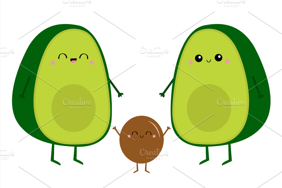 Cute kawaii avocado happpy family, a Food Illustration by Worldofvector (Photo 2 of 3)