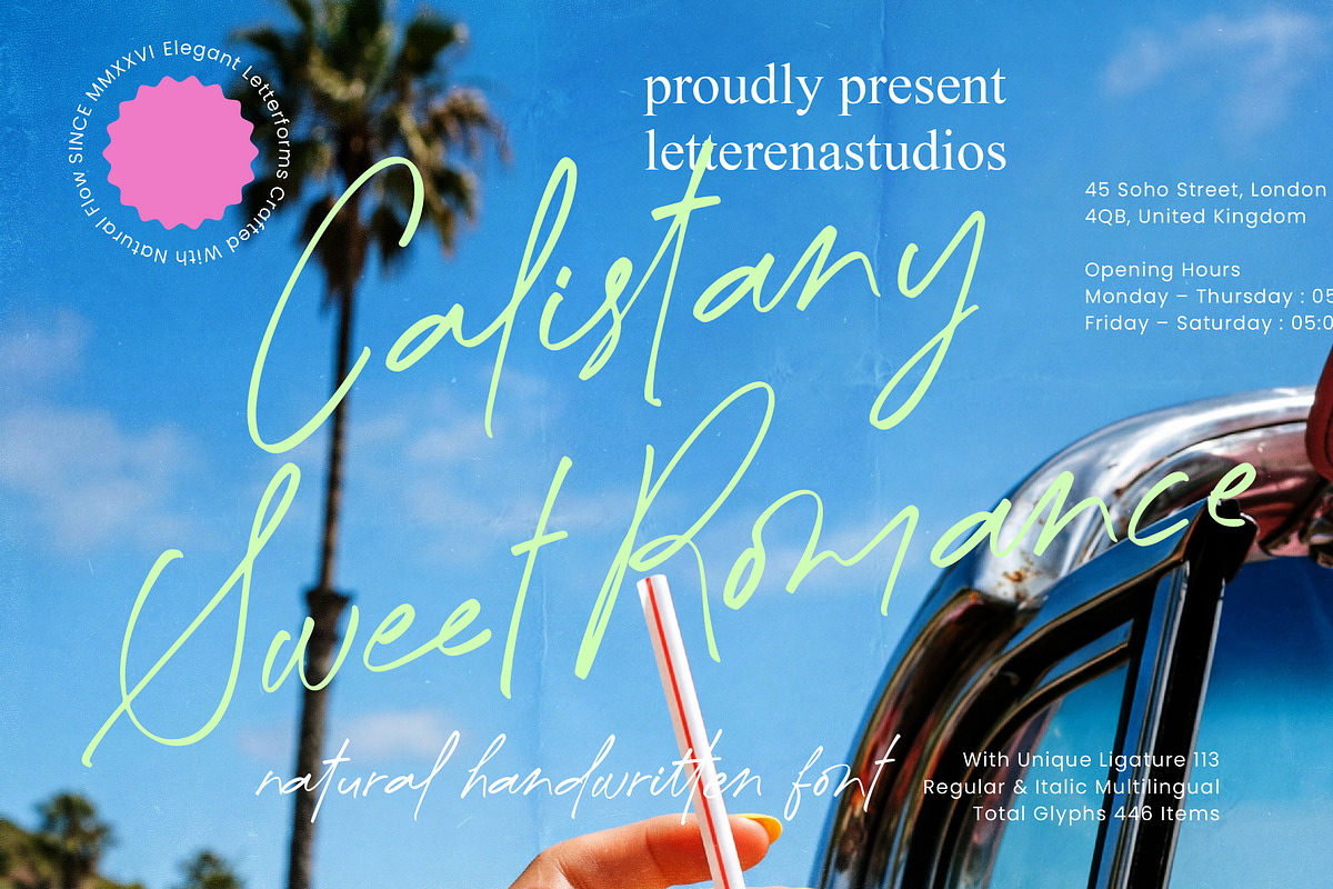 Calistany Sweet Romance Natural Font, a Script Font by Letterena Studios Script (Photo 1 of 15)