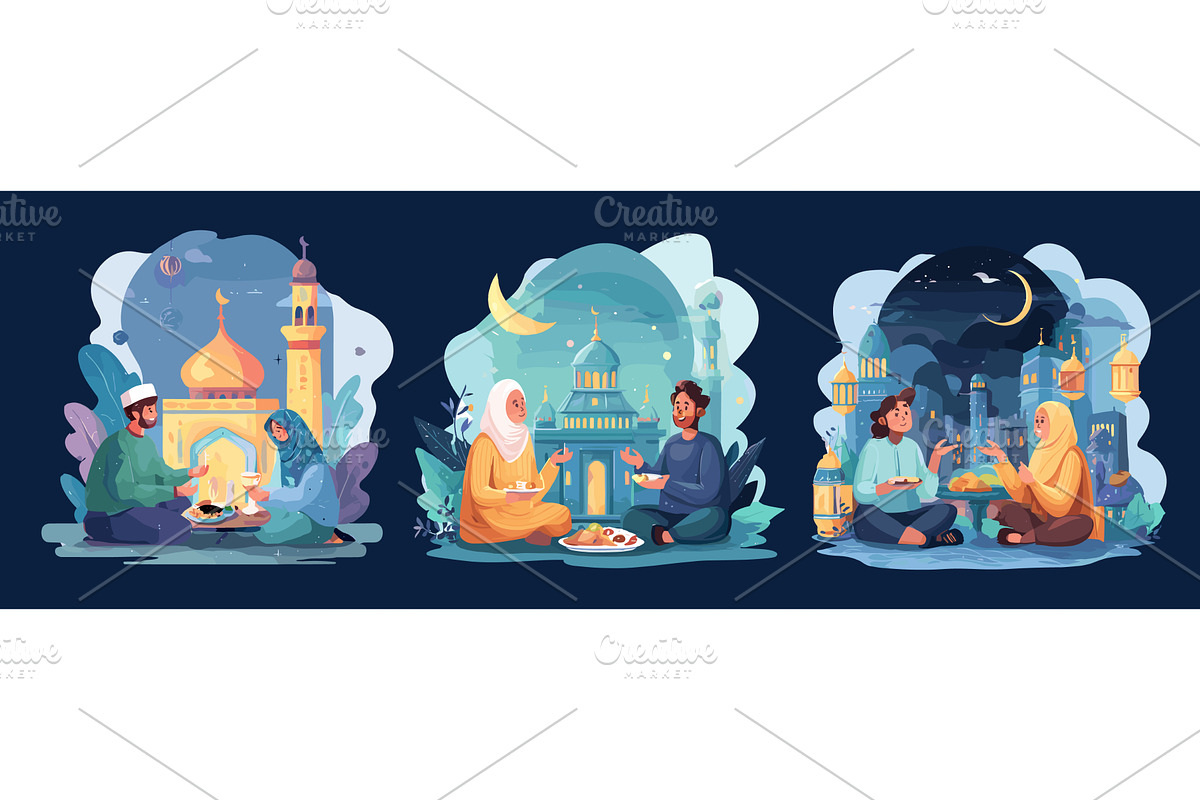 Night iftar. Ramadan concept scenes, an Illustration by Stock-Smart-Start