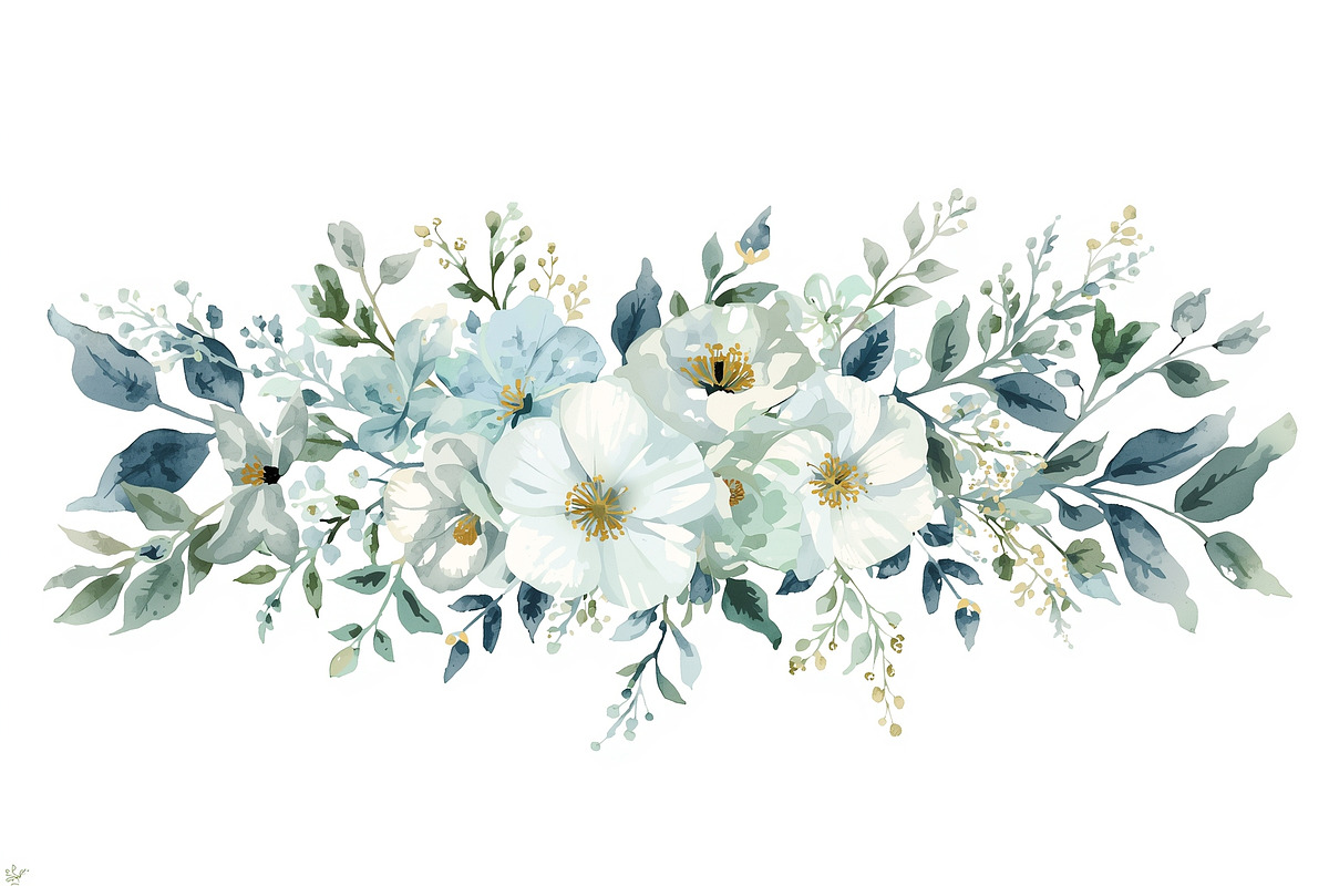 Blue Watercolor Floral Set, an Illustration by Designer_Momina (Photo 8 of 16)