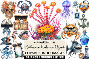Watercolor Halloween Undersea PNG, an Illustration by Craft Nest