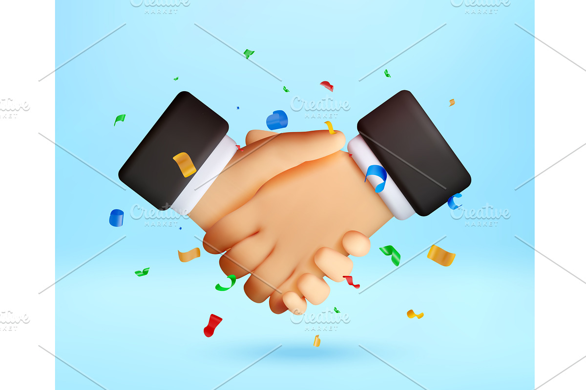 3d handshake with colorful confetti., an Object Illustration by Abscent