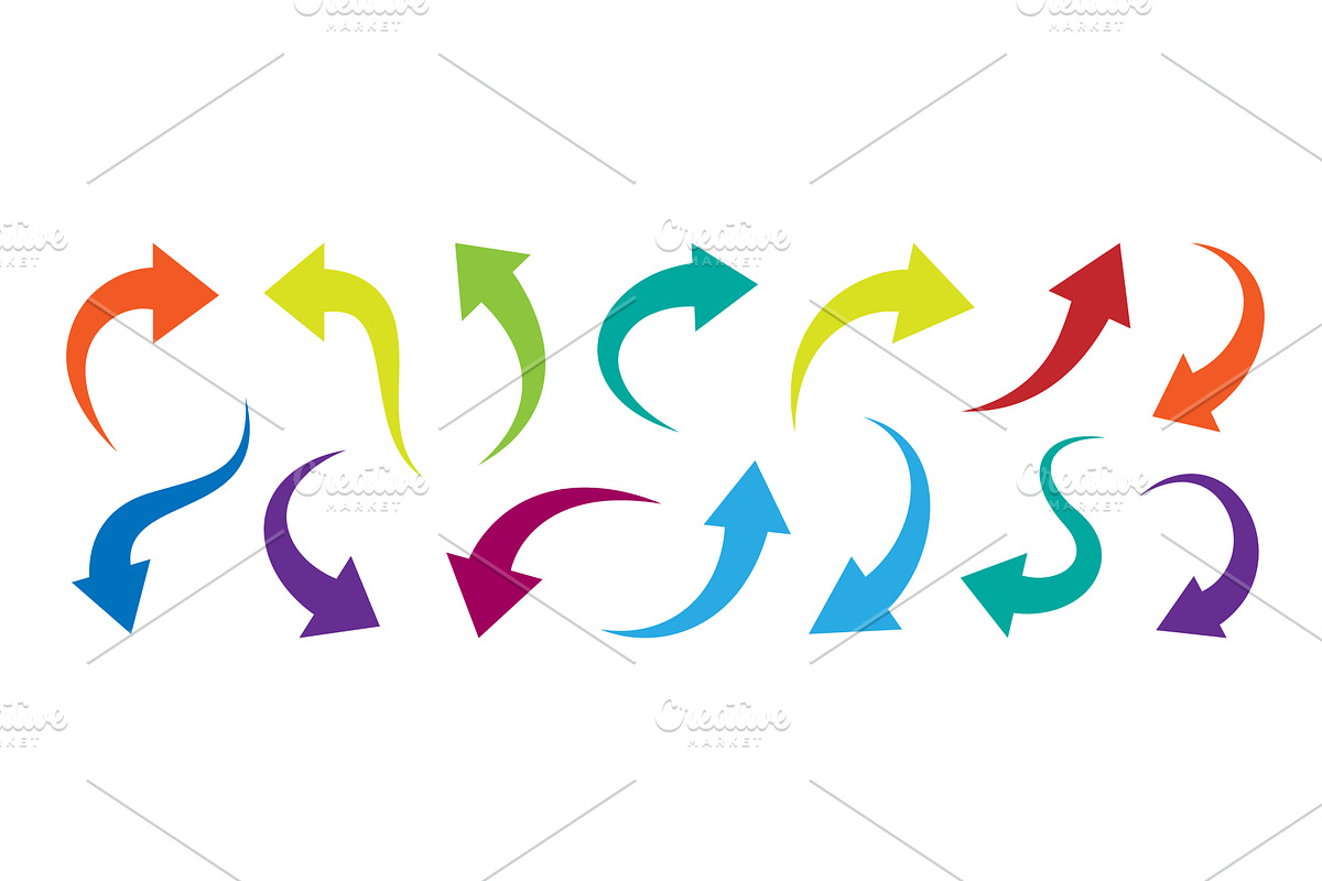 Colorful curved arrows set. Dynamic, an Object Illustration by GraphiShop