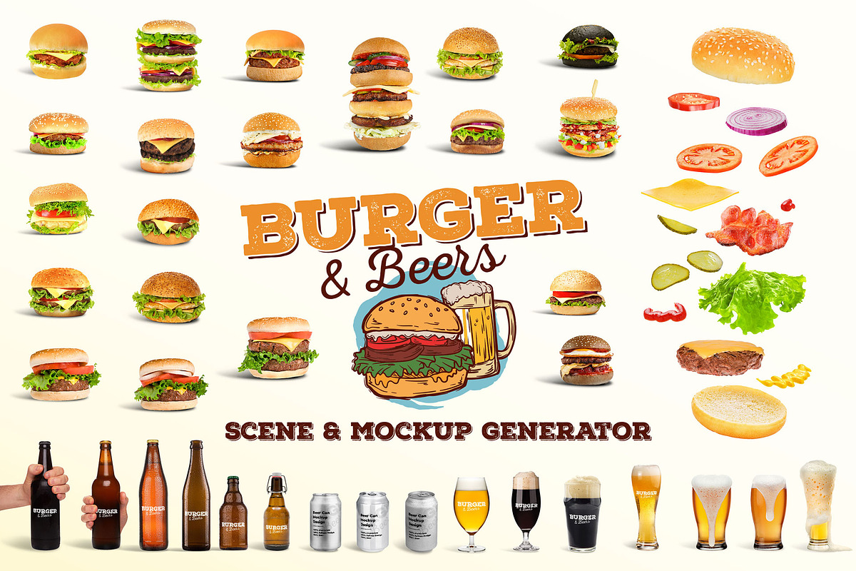 Burger&Beer Mock-up / Scene Creator, a Product Mockup by relineo.mock-ups (Photo 1 of 16)