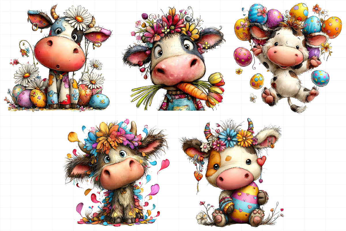 Watercolor Easter Funny Cow Clipart, an Illustration by Daily.Designs (Photo 4 of 7)
