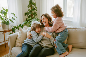 Mother Cuddling with Her Children, a Photo by rarrarorro