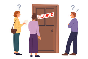People stand around closed door in, a Person Illustration by Vectorbuum