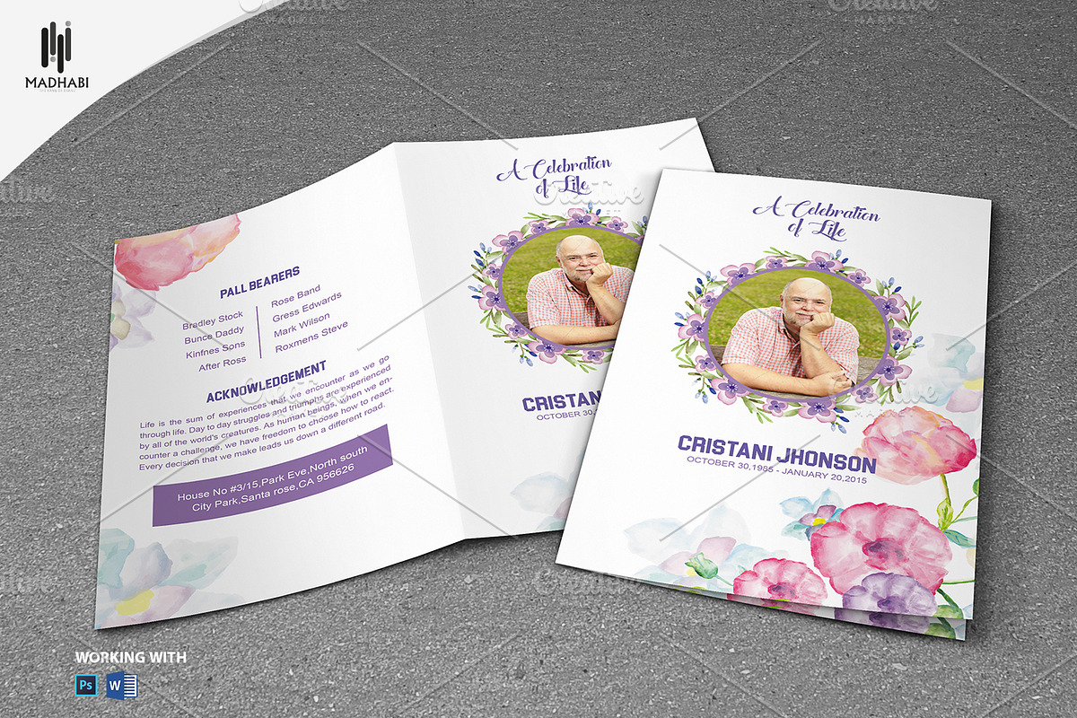 Funeral Program Template Watercolor, a Brochure Template by Madhabi Studio (Photo 1 of 5)