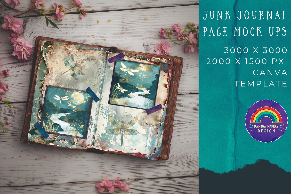 Junk Journal Pages Canva Mock Up, a Marketing Template by Rainbow Makery Design (Photo 1 of 3)