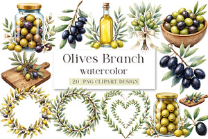Olives Clipart, Olive Branch, an Illustration by DreamArtGraphic